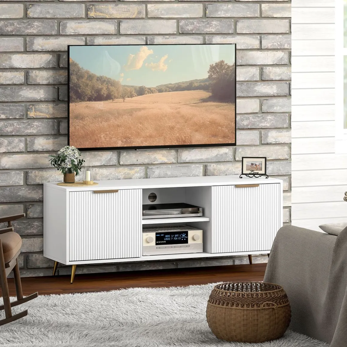 Mueble de TV Medusa Homcom 2 compartimentos + 2 puertas blanco 48x120x35 cm