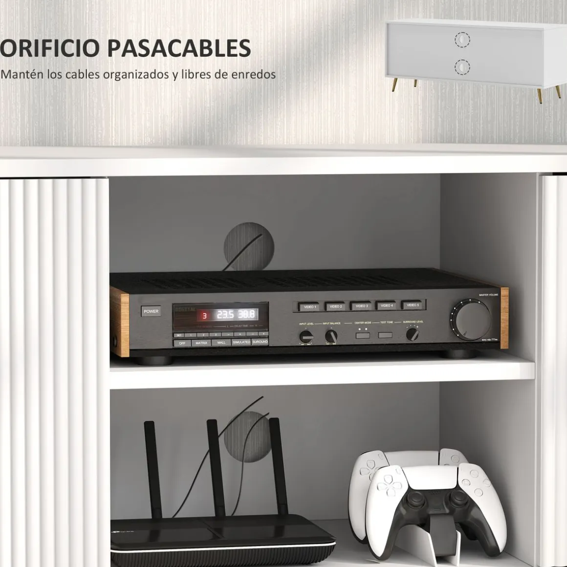 Mueble de TV Medusa Homcom 2 compartimentos + 2 puertas blanco 48x120x35 cm