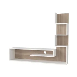 Mueble de TV Metehan con estantería lateral blanco/natural 120x150x30 cm