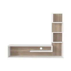 Mueble de TV Metehan con estantería lateral blanco/natural 120x150x30 cm
