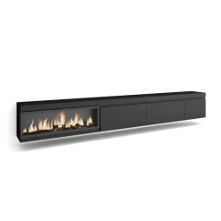 Mueble de TV modelo Kroma flotante 3 puertas con chimenea izquierda 45x318x35 cm