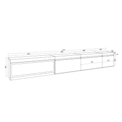 Mueble de TV modelo Kroma flotante 3 puertas con chimenea izquierda 45x318x35 cm