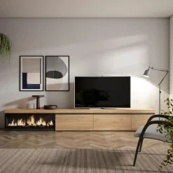Mueble de TV modelo Kroma 3 puertas con chimenea izquierda 45x318x35 cm