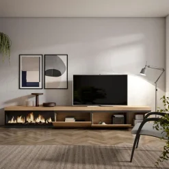 Mueble de TV modelo Kroma 3 puertas con chimenea izquierda 45x318x35 cm