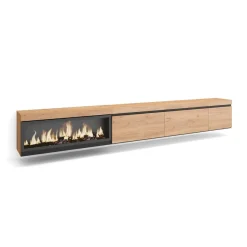 Mueble de TV modelo Kroma flotante 3 puertas con chimenea izquierda 45x318x35 cm