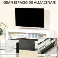 Mueble de TV Modern Homcom con luz LED 6 modos blanco 52x140x35 cm