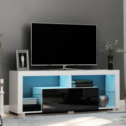 Mueble de TV Modern Homcom con luz LED 6 modos blanco 52x140x35 cm