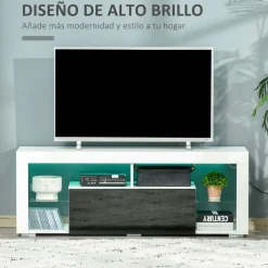 Mueble de TV Modern Homcom con luz LED 6 modos blanco 52x140x35 cm