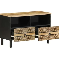 Mueble de TV Naskar 2 compartimentos + 2 cajones negro/natural 46x70x33,5 cm