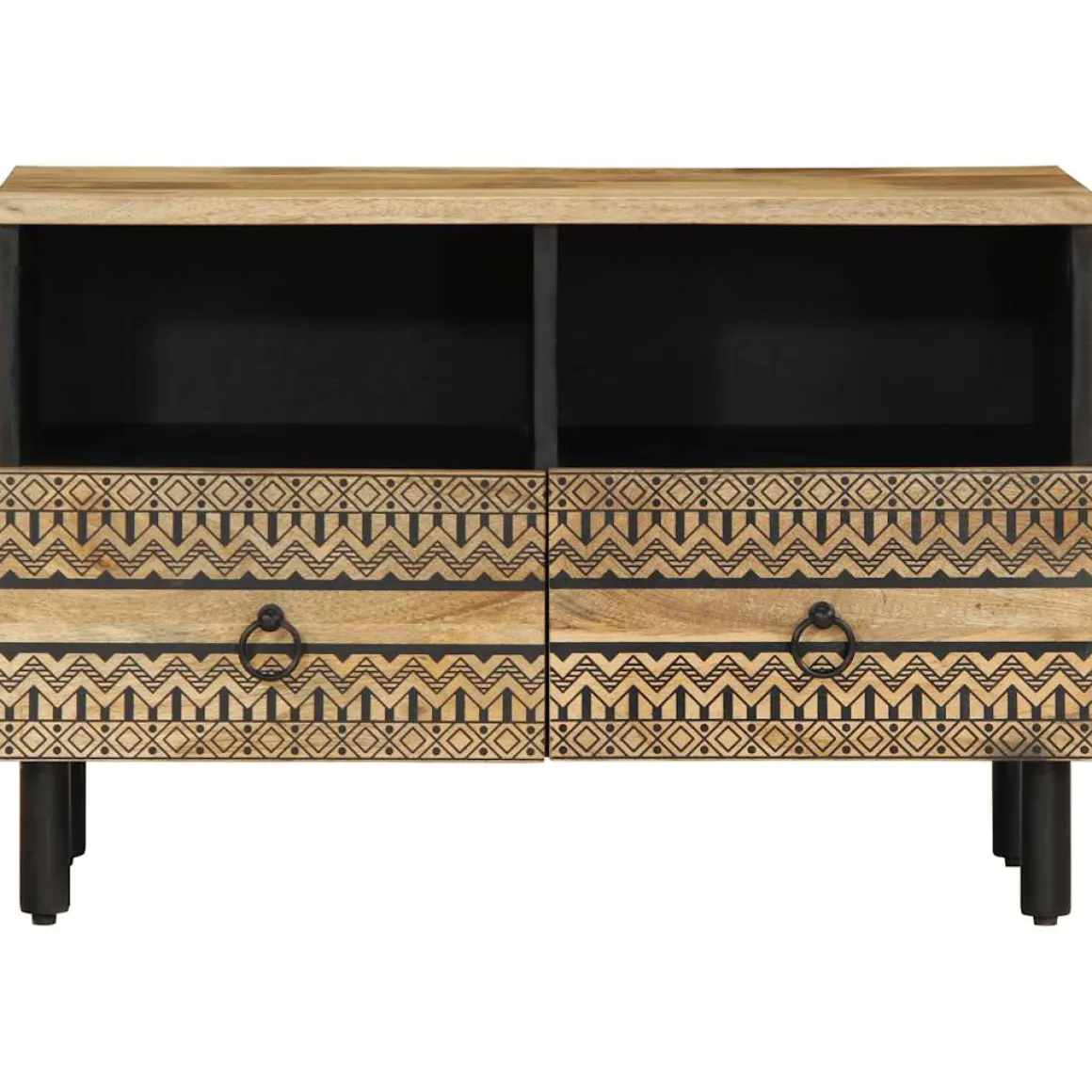 Mueble de TV Naskar 2 compartimentos + 2 cajones negro/natural 46x70x33,5 cm