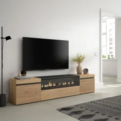 Mueble de TV Neos 3 puertas con chimenea centro 45x200x35 cm