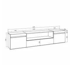 Mueble de TV Neos 3 puertas con chimenea centro 45x200x35 cm