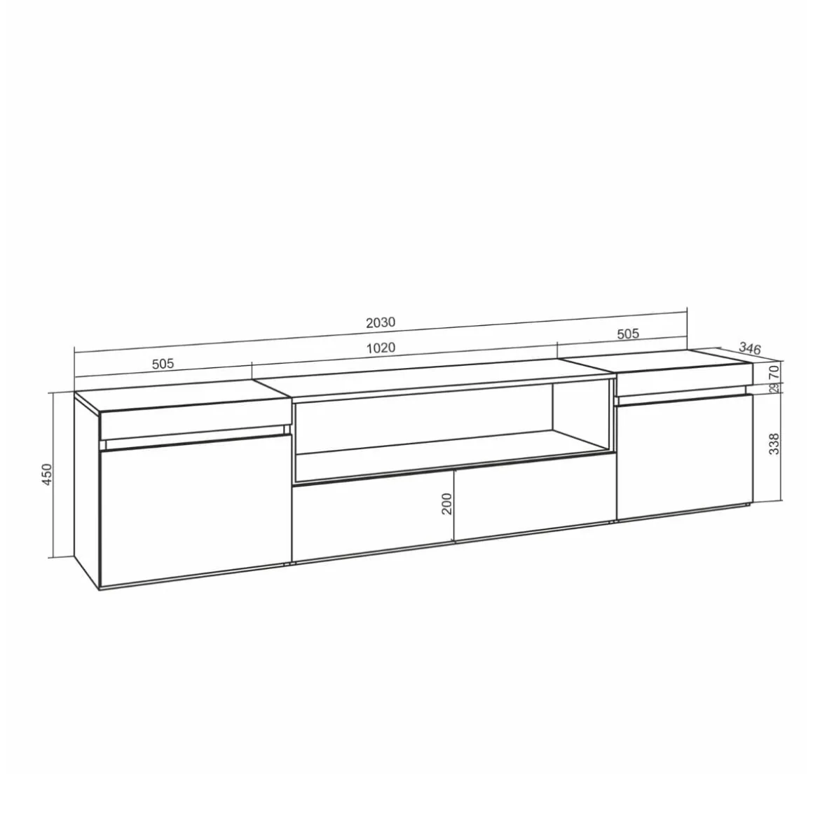 Mueble de TV Neos flotante 3 puertas con chimenea centro roble 45x200x35 cm