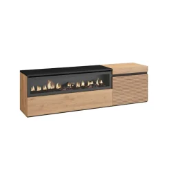 Mueble de TV Neos listones con chimenea izquierda natural/negro 45x152,5x34,6 cm