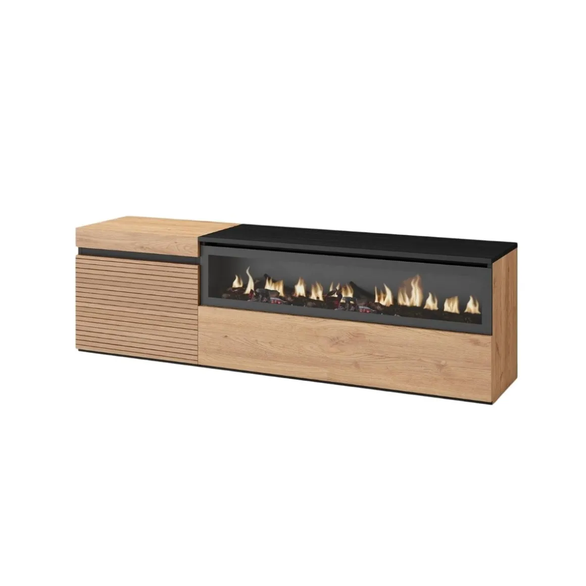 Mueble de TV Neos listones con chimenea derecha natural/negro 45x152,5x34,6 cm