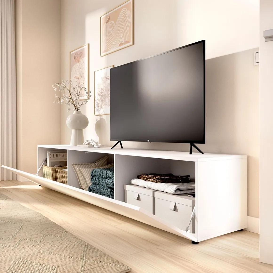 Mueble de TV Noka puerta abatible blanco 43x220x41,6 cm
