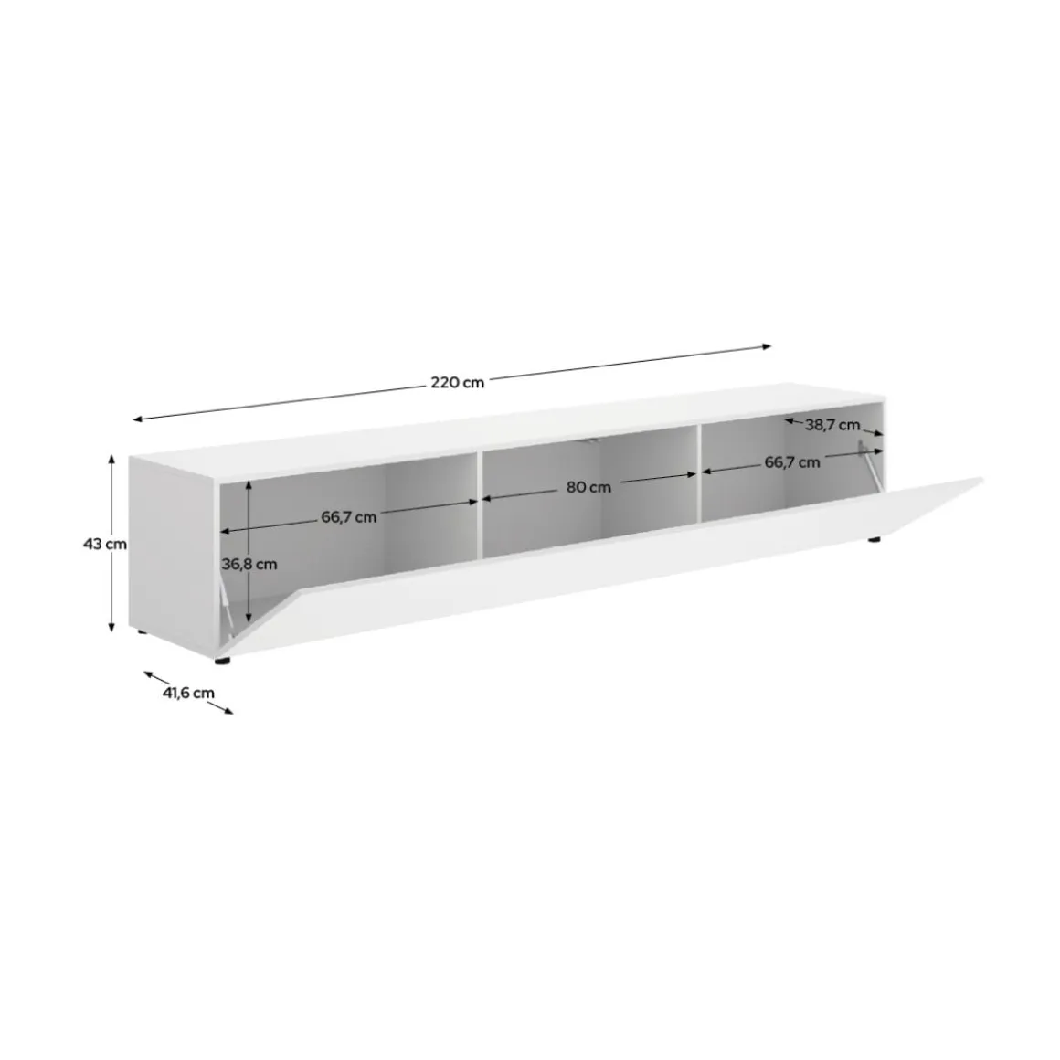 Mueble de TV Noka puerta abatible blanco 43x220x41,6 cm