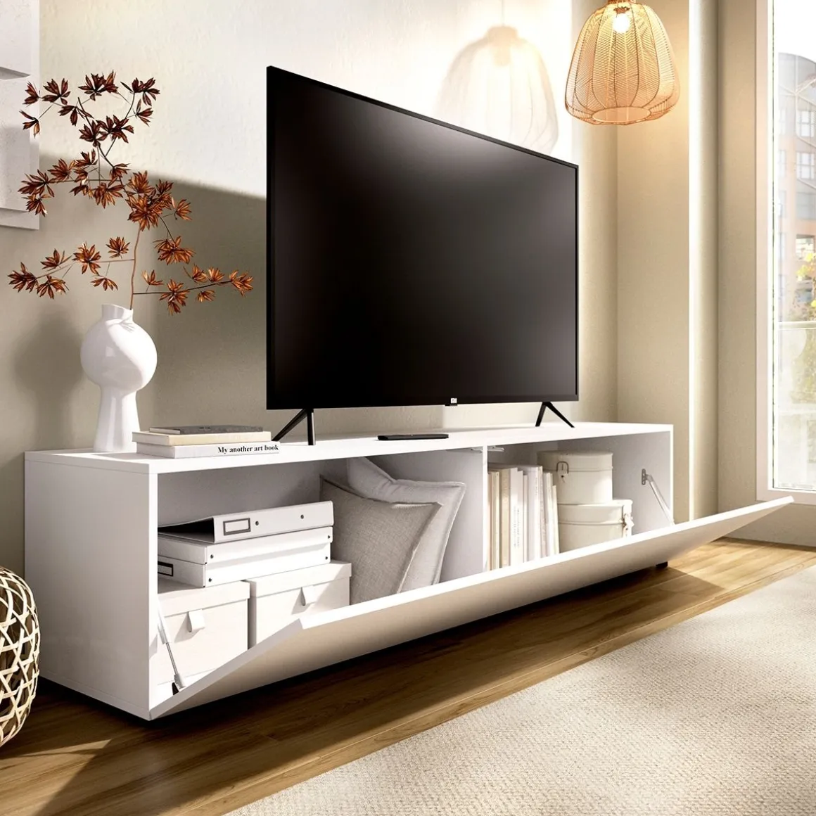 Mueble de TV Noka puerta abatible blanco 43x180x41,6 cm