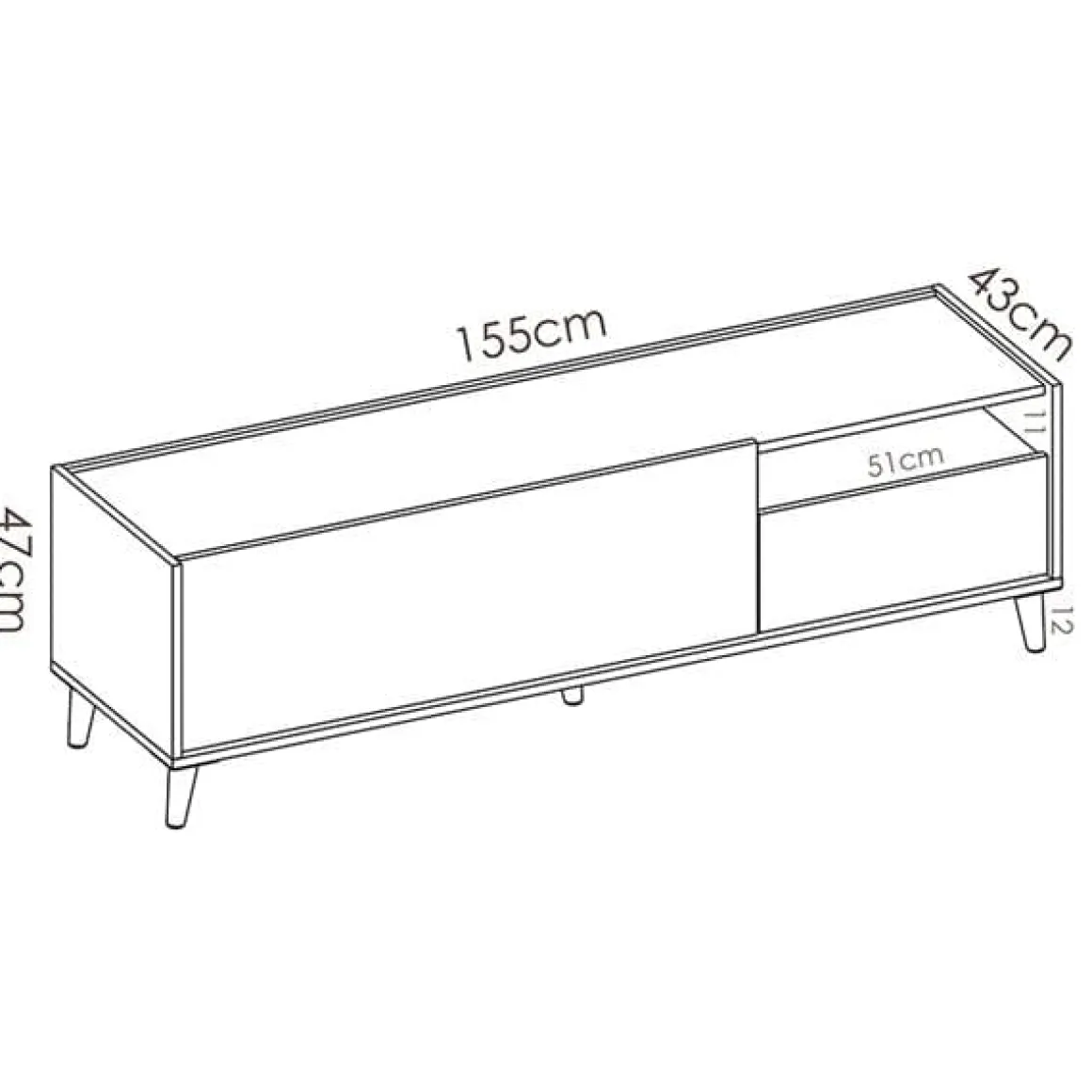 Mueble de TV Nova puerta abatible con cajón y compartimento multicolor 47x155x43 cm