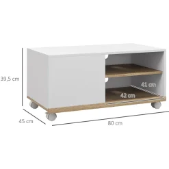 Mueble de TV Okami Homcom armario + 2 estantes + 4 ruedas blanco 39,5x80x45 cm