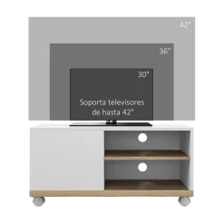 Mueble de TV Okami Homcom armario + 2 estantes + 4 ruedas blanco 39,5x80x45 cm