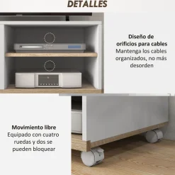 Mueble de TV Okami Homcom armario + 2 estantes + 4 ruedas blanco 39,5x80x45 cm