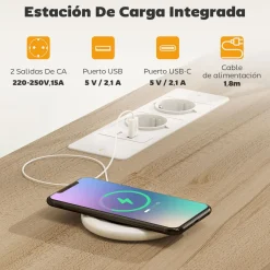 Mueble de TV Olvian Homcom 4 cajones con luz LED y puertos USB beige/blanco 67,5x120x30 cm