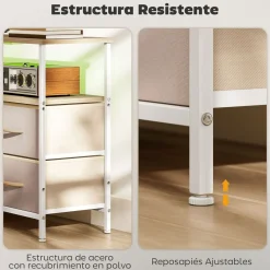 Mueble de TV Olvian Homcom 4 cajones con luz LED y puertos USB beige/blanco 67,5x120x30 cm