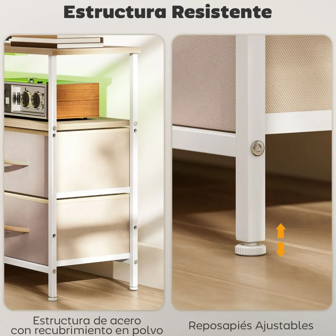 Mueble de TV Olvian Homcom 4 cajones con luz LED y puertos USB beige/blanco 67,5x120x30 cm