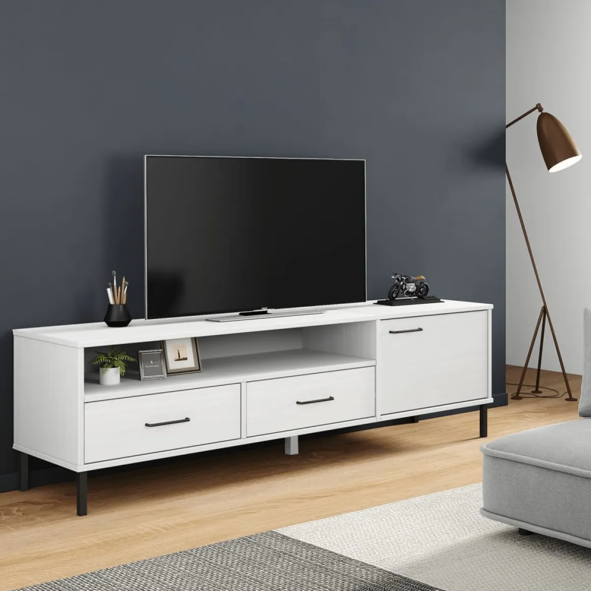 Mueble de TV Oslo 2 cajones + armario + compartimento madera de pino 46,5x158x40 cm