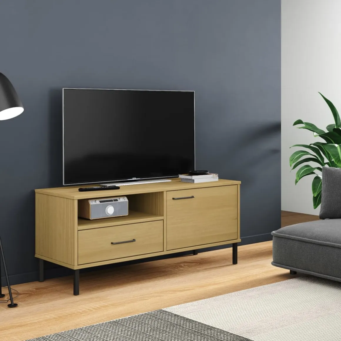 Mueble de TV Oslo cajón + compartimento + armario madera de pino 46,5x106x40 cm