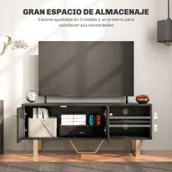 Mueble de TV Pangio Homcom 2 puertas + 2 compartimentos negro 45x110x35 cm