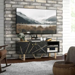 Mueble de TV Pangio Homcom 2 puertas + 2 compartimentos negro 45x110x35 cm