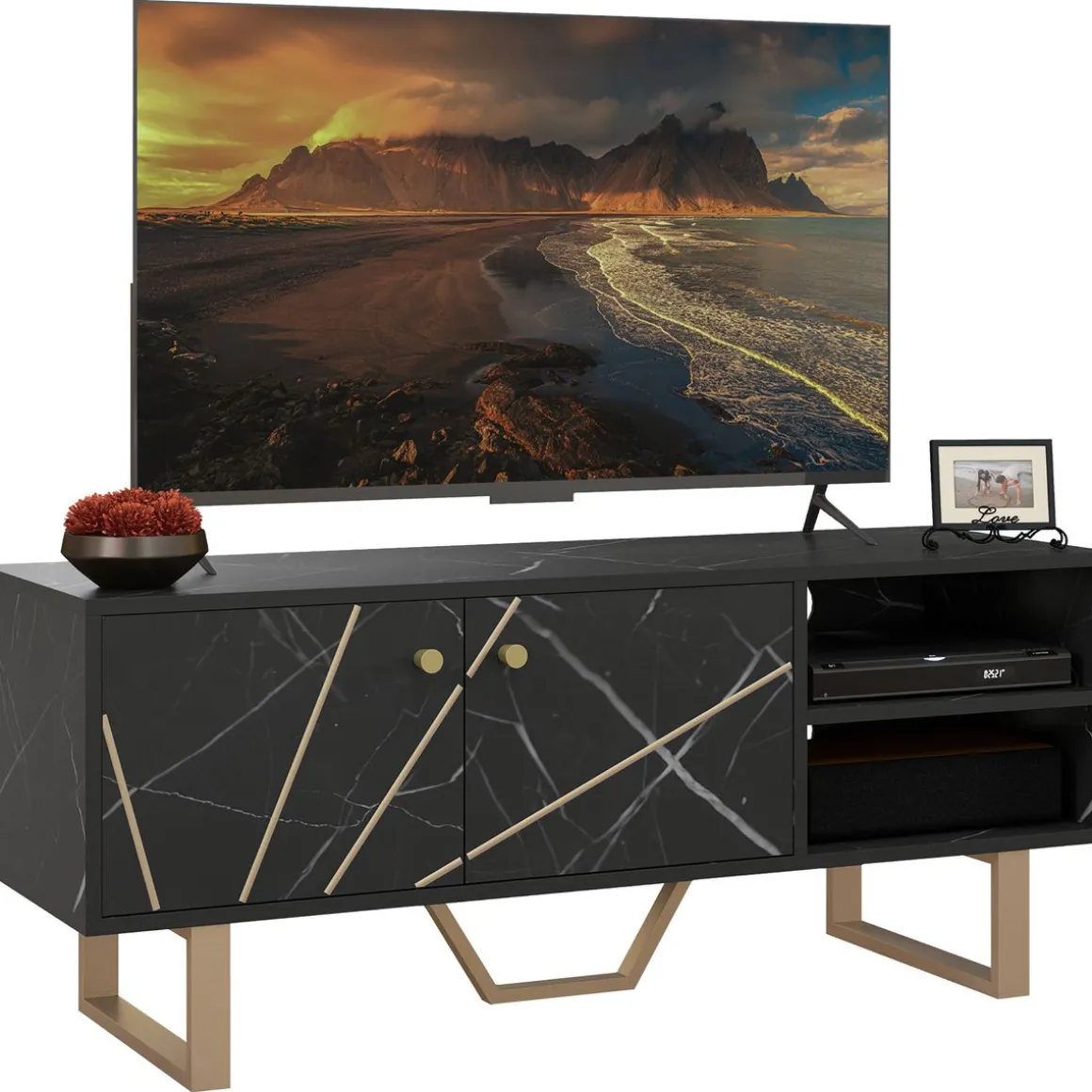 Mueble de TV Pangio Homcom 2 puertas + 2 compartimentos negro 45x110x35 cm
