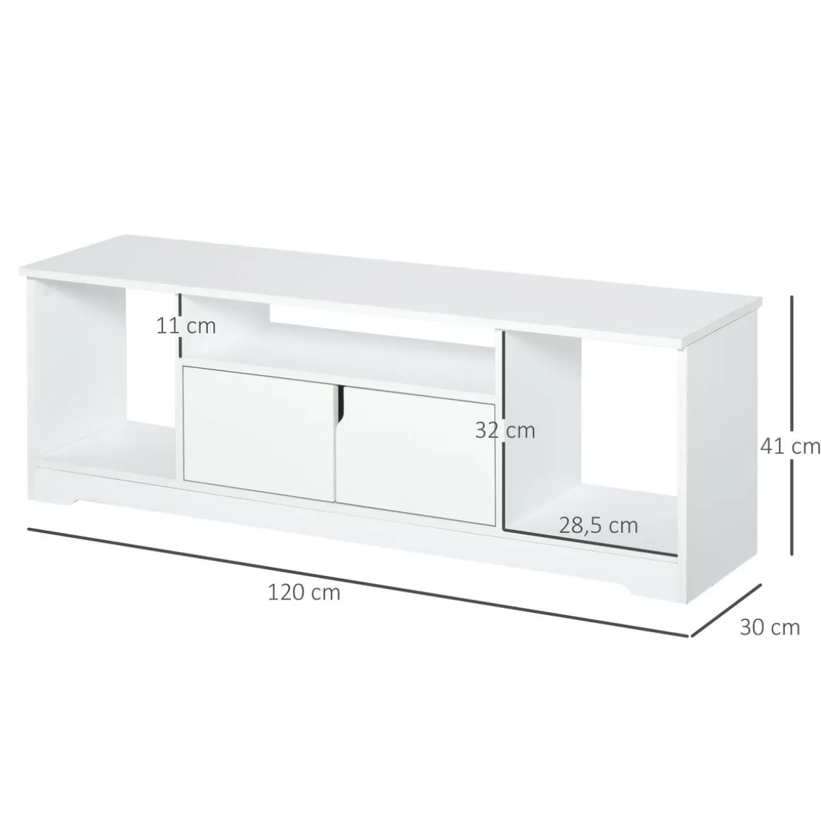 Mueble de TV Petto Homcom doble puerta + 3 compartimentos blanco 41x120x30 cm