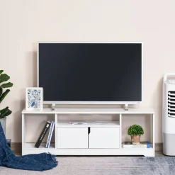 Mueble de TV Petto Homcom doble puerta + 3 compartimentos blanco 41x120x30 cm