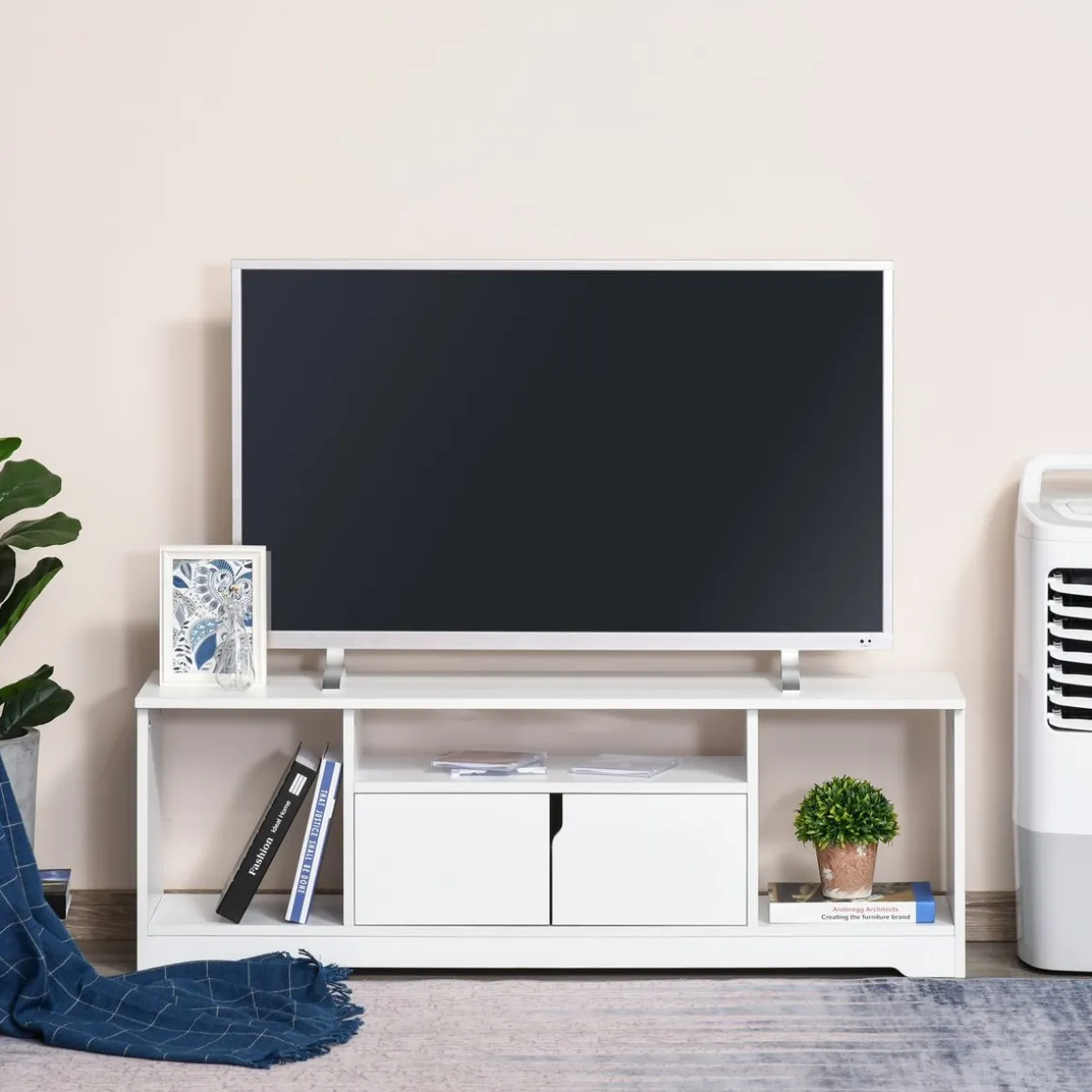 Mueble de TV Petto Homcom doble puerta + 3 compartimentos blanco 41x120x30 cm