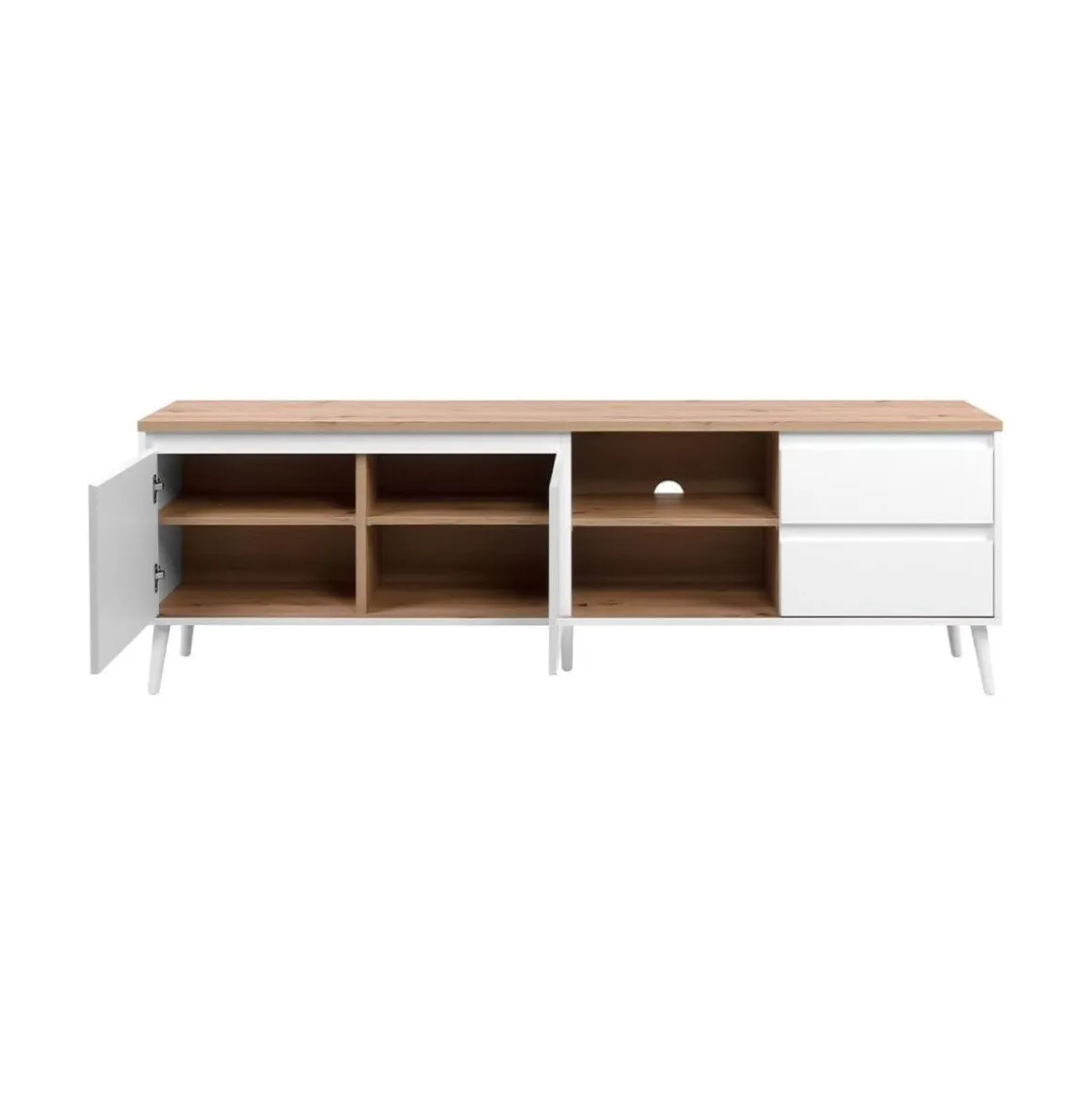 Mueble de TV Pirineos 2 puertas + 2 cajones + 2 compartimentos blanco/natural 59x186x36 cm