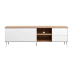 Mueble de TV Pirineos 2 puertas + 2 cajones + 2 compartimentos blanco/natural 59x186x36 cm