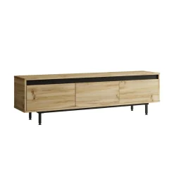 Mueble de TV Plateau 3 puertas abatibles natural/negro 45x160x35 cm