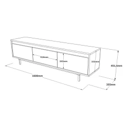 Mueble de TV Plateau 3 puertas abatibles natural/negro 45x160x35 cm