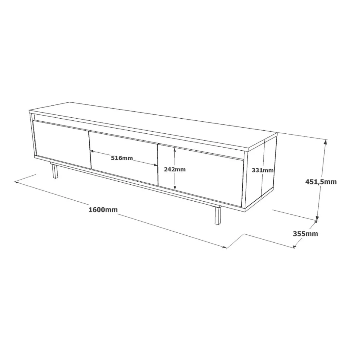 Mueble de TV Plateau 3 puertas abatibles natural/negro 45x160x35 cm