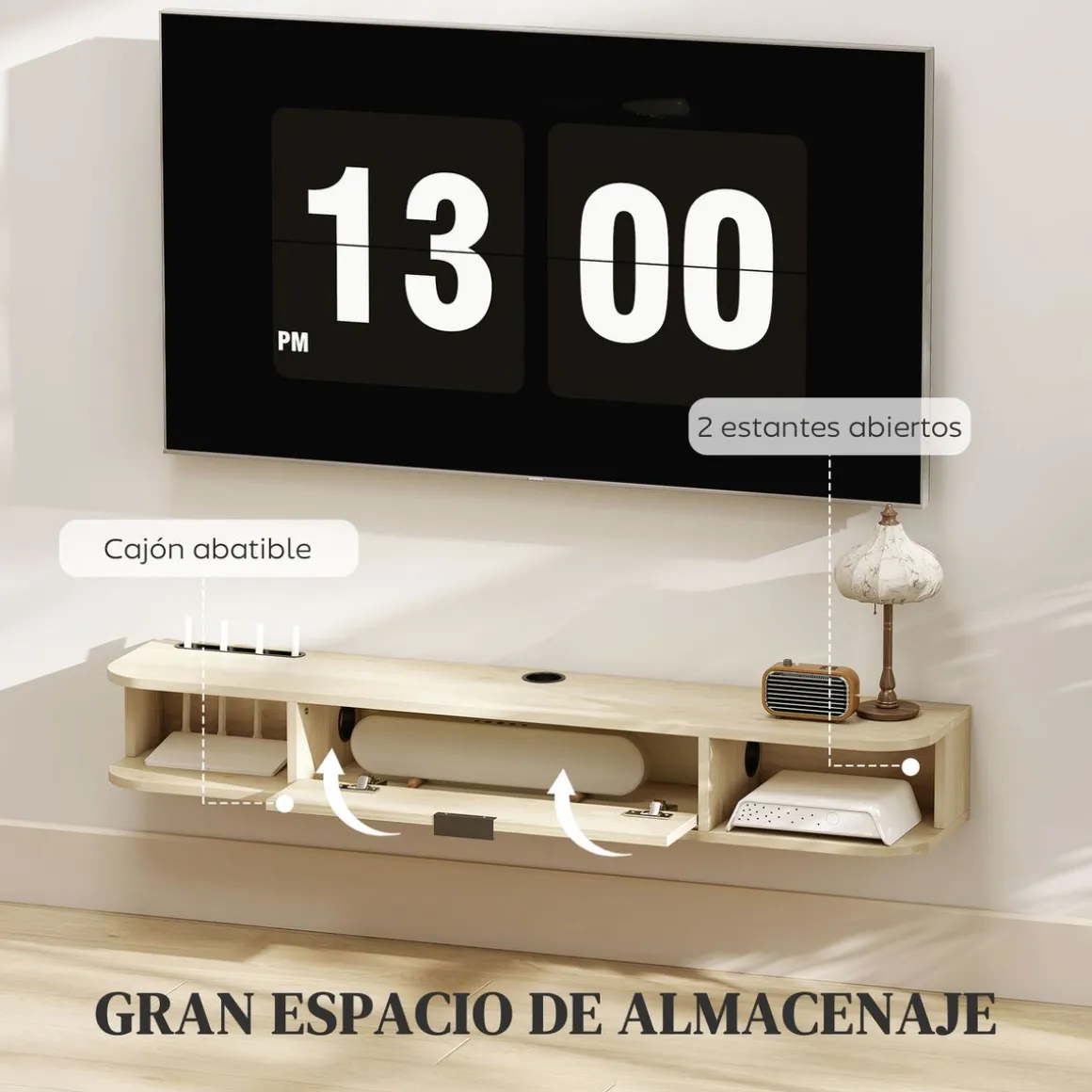 Mueble de TV Rocaya Homcom con puerta 2 compartimentos natural 16x120x24 cm