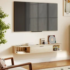 Mueble de TV Rocaya Homcom con puerta 2 compartimentos natural 16x120x24 cm