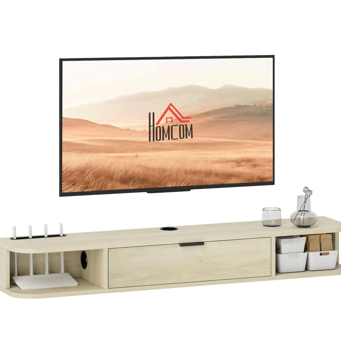 Mueble de TV Rocaya Homcom con puerta 2 compartimentos natural 16x120x24 cm