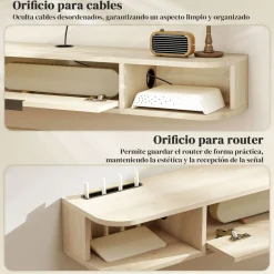 Mueble de TV Rocaya Homcom con puerta 2 compartimentos natural 16x120x24 cm