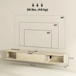 Mueble de TV Rocaya Homcom con puerta 2 compartimentos natural 16x120x24 cm