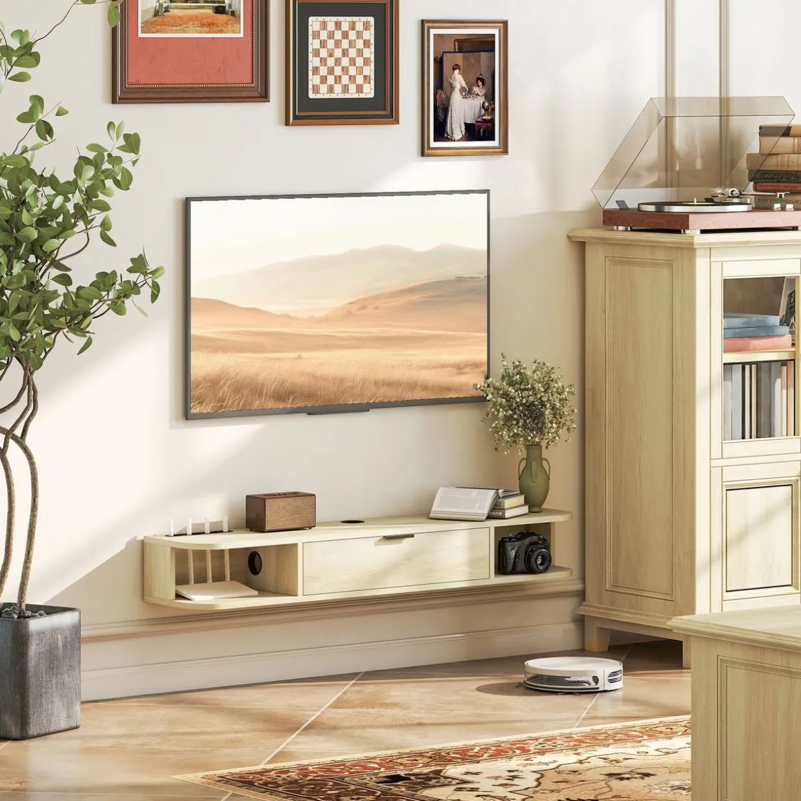 Mueble de TV Rocaya Homcom con puerta 2 compartimentos natural 16x120x24 cm