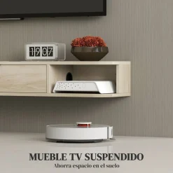Mueble de TV Rocaya Homcom con puerta 2 compartimentos natural 16x120x24 cm