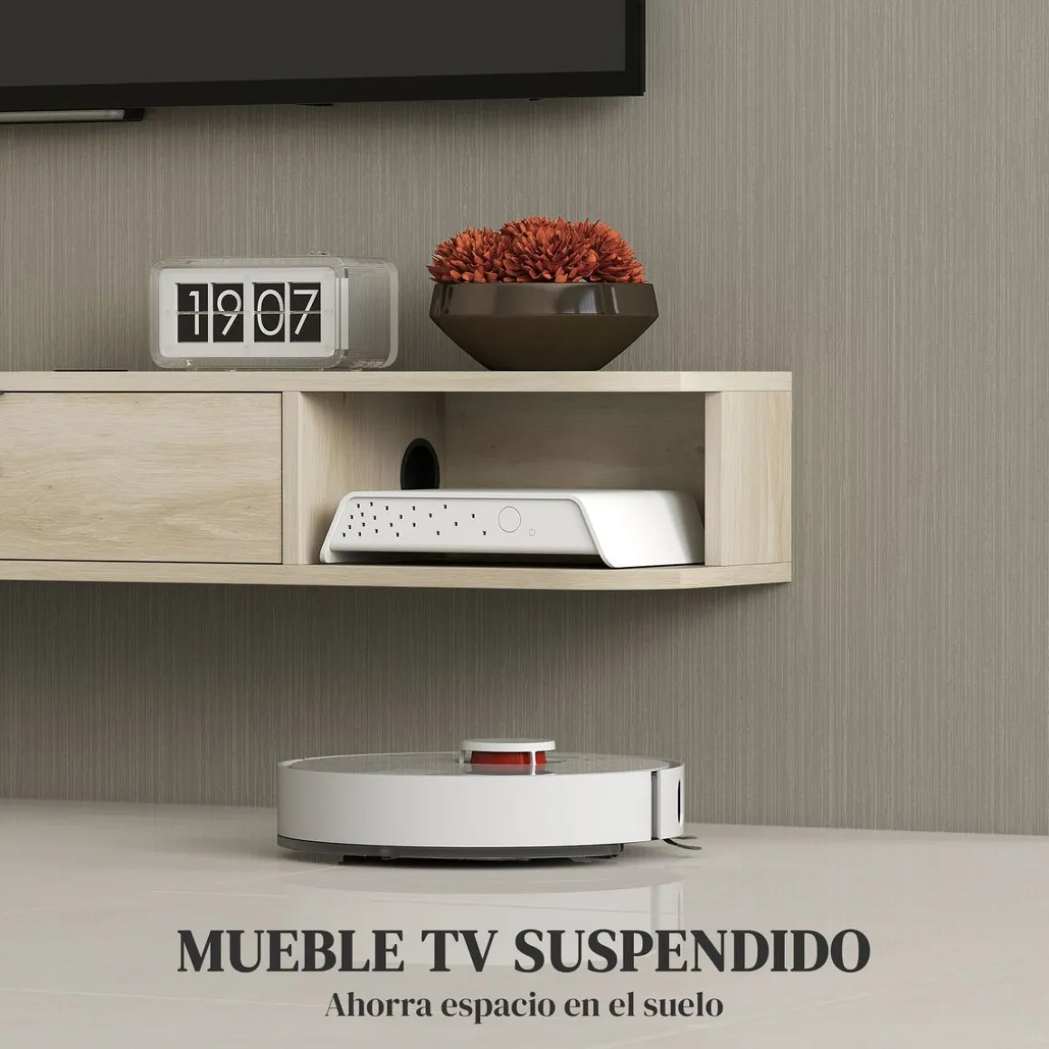 Mueble de TV Rocaya Homcom con puerta 2 compartimentos natural 16x120x24 cm